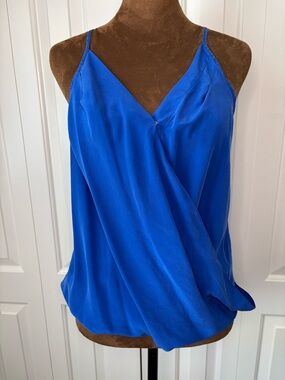 Amanda Uprichard Silk Crossover Cami Racerback Tank Blue, Size Small